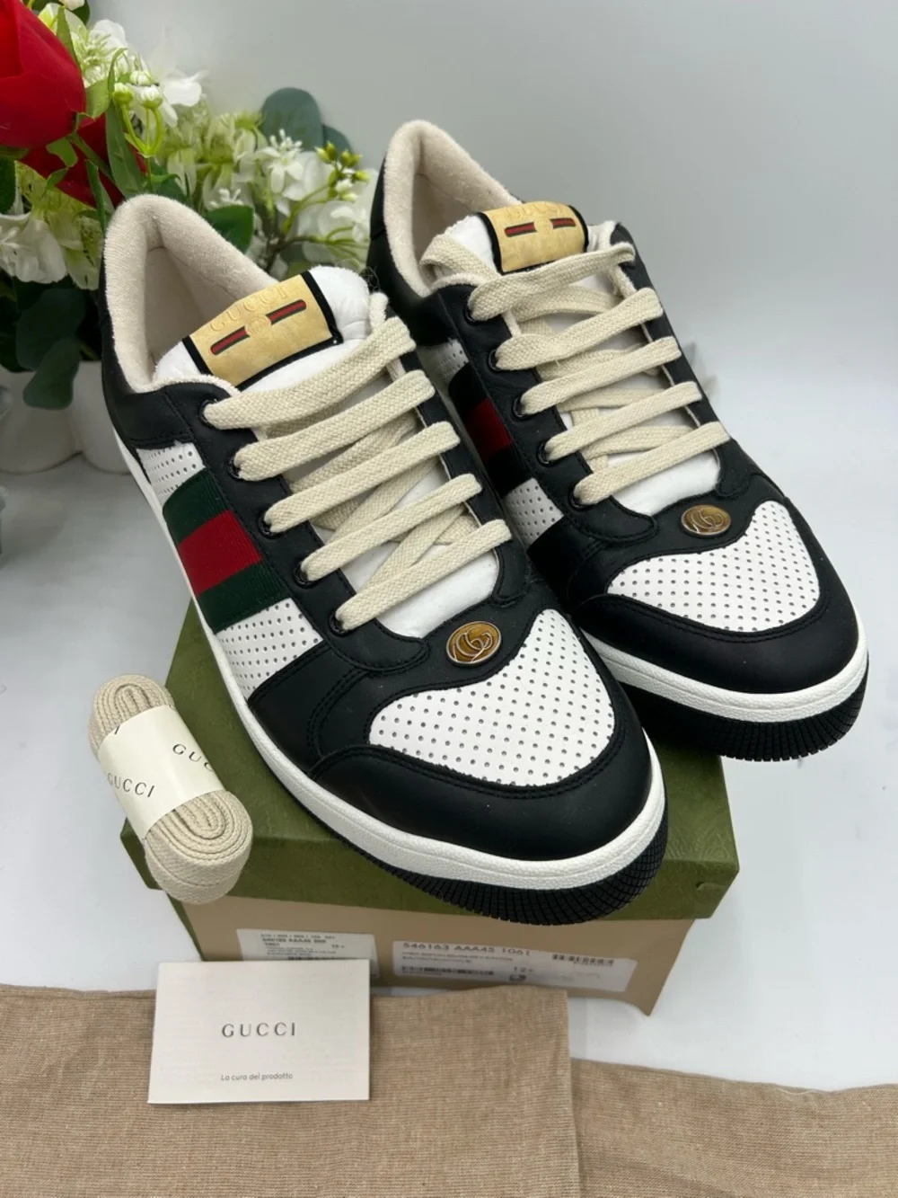 Men's Gucci screener web stripe leather sneakers size 12.5 fits 13 US